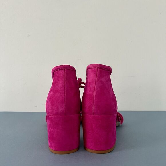 Gianni Bini Rhiaann Ankle Tie Pink Fuchsia Suede Block Heel Sandals - Picture 6 of 8
